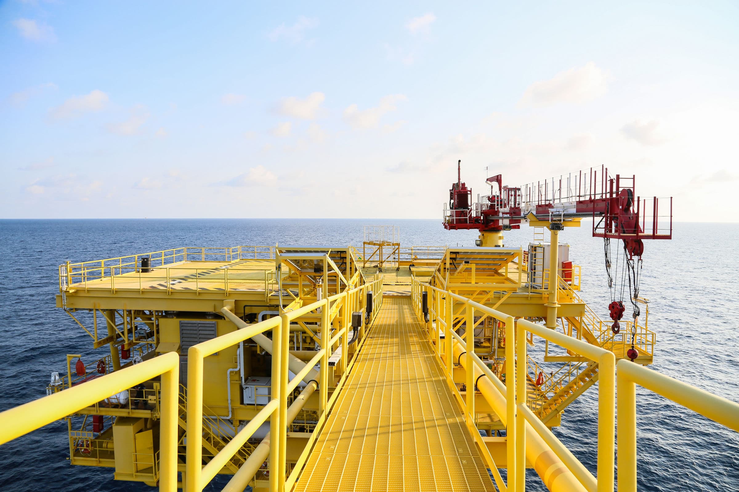 Offshore production platform walkway against open sea